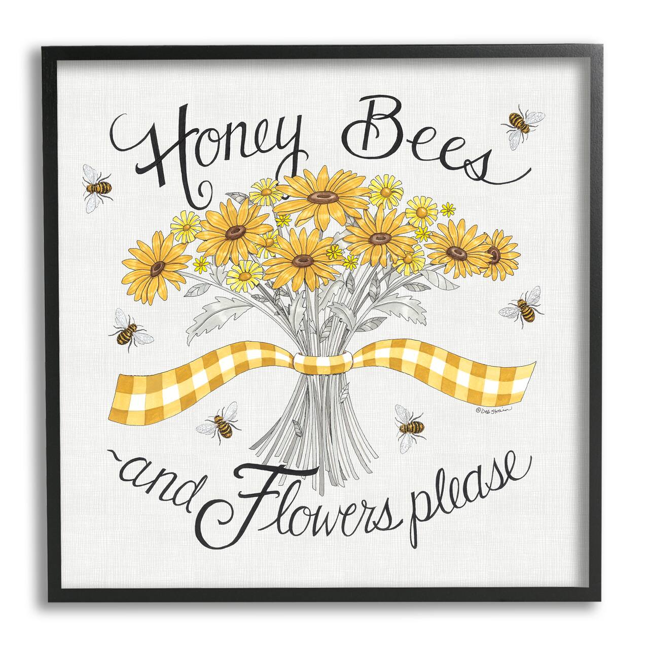 Stupell Industries Honey Bees Flowers Please Phrase Vintage Yellow Daisies Framed Wall Art